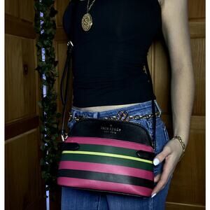 Kate Spade Classic Striped Colorful Chic Y2K Style Leather Structured Crossbody